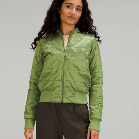 Lululemon Non-Stop Reversible Insulated Bomber Jacket Size 8 Green Foliage